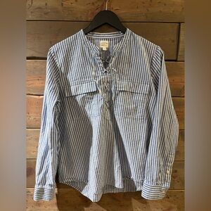 J. Crew Blue and White Striped popover blouse